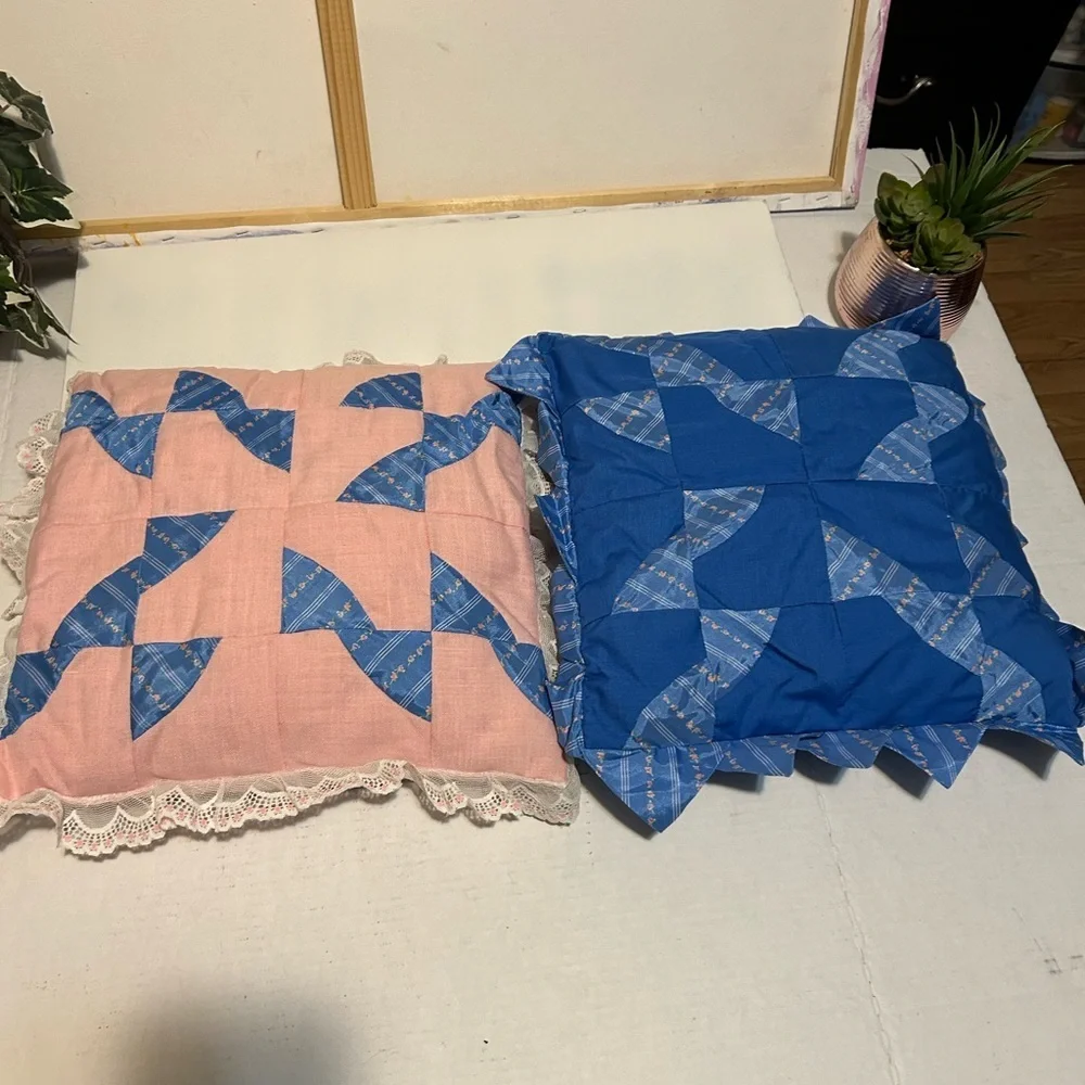 Pink and Blue Patchwork Throw Pillows